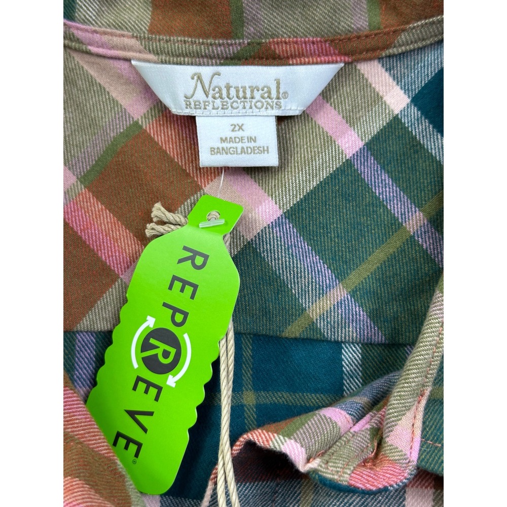 Natural Reflections Men 2X Cane Creek Flannel Shirt Clay Olive Plaid Repreve NEW